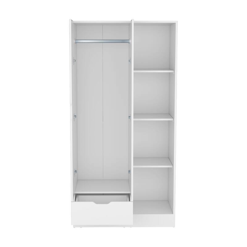 19.68" Modern Double-door Armoire with Drawer and 4-Tier Open Shelves for Bedroom