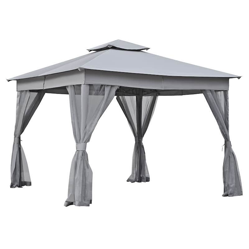 10x10 Outdoor Gazebo Tent with Double Roofs, Patio Gazebo with Mosquito Netting, Canopy for Backyard, Garden, Lawn and Deck