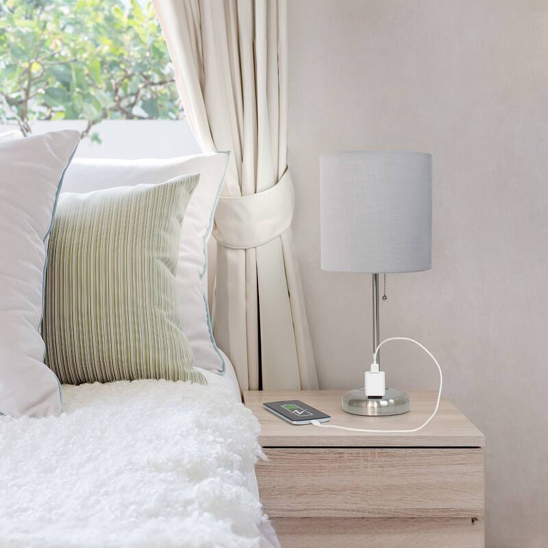 Stick Table Lamps with Drum Shade - 19.5" - Silver and Gray