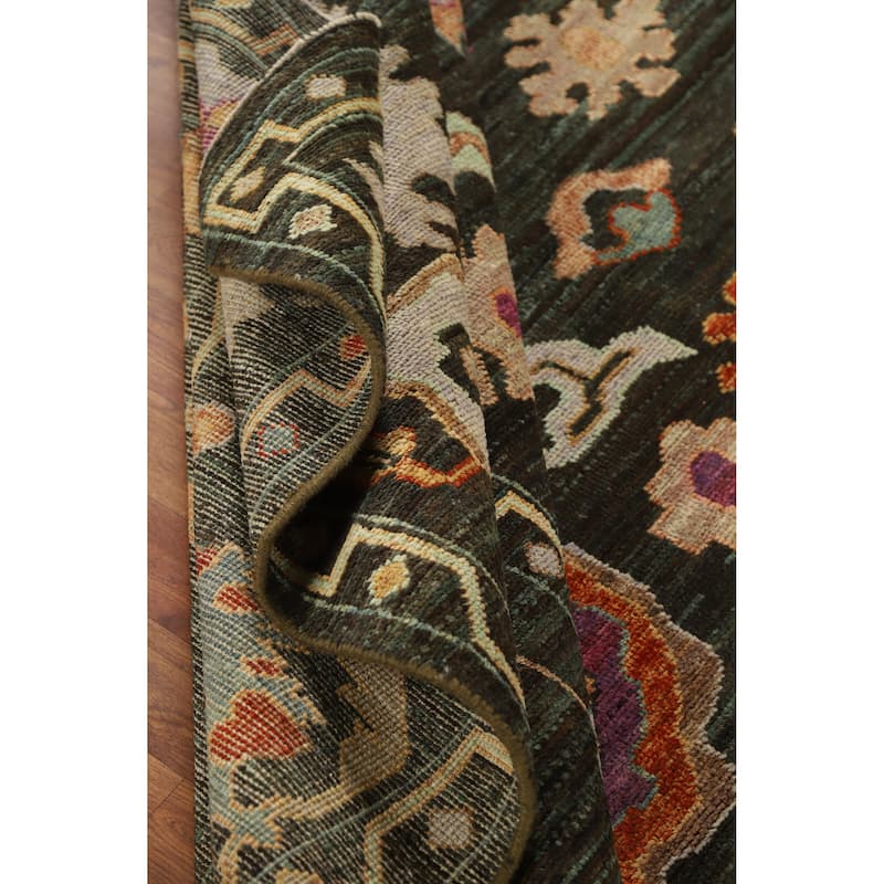 Hand Knotted Oriental 100% Wool Carpet Transitional All-Over Brown Oushak Area Rug - 9' 9'' X 8' 1''