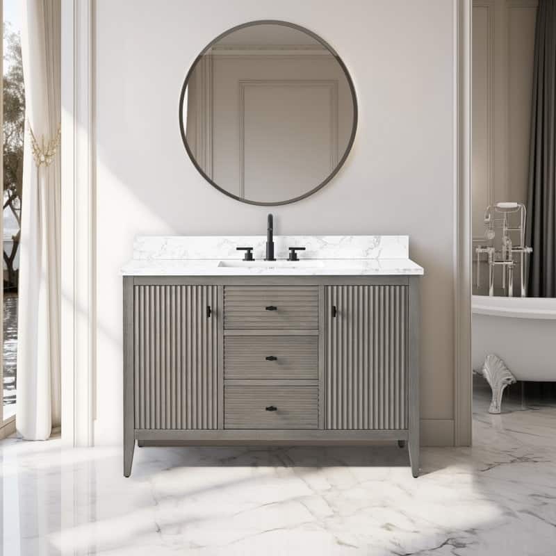 Vanity Art 48" Single Sink Bathroom Vanity Cabinet with Engineered Marble Countertop