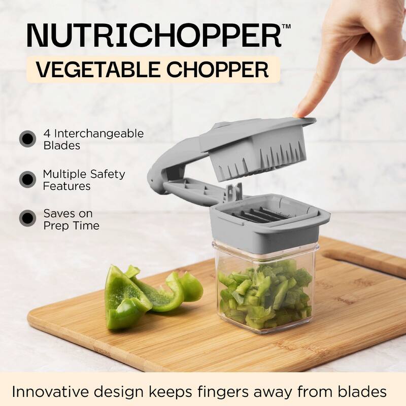 NutriChopper 7-Piece Handheld Vegetable and Fruit Chopper with 4 Blades and Container