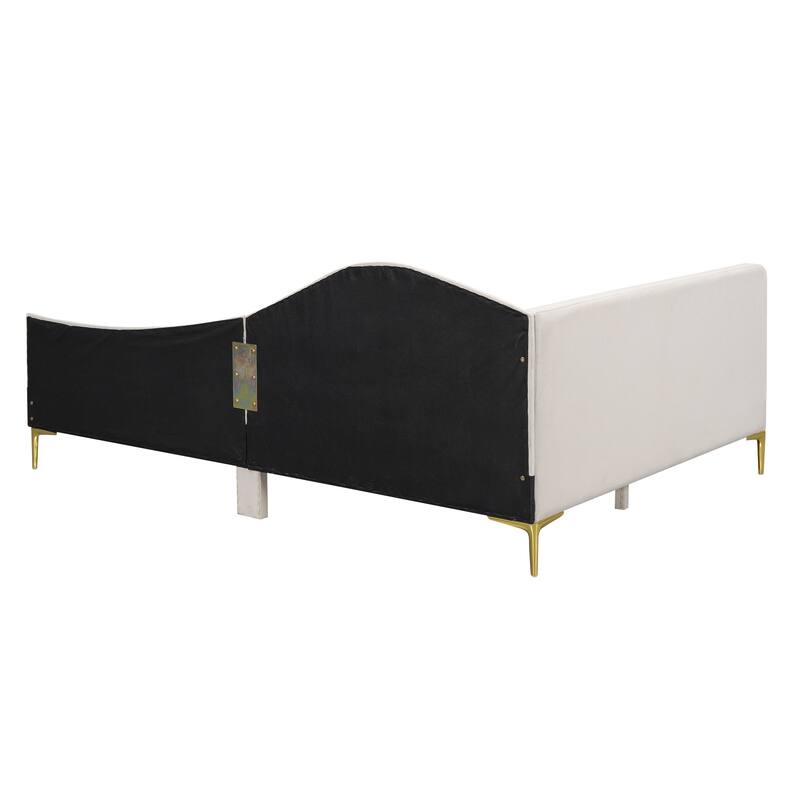 Modern Upholstered Full Size Daybed with Headboard and Armrest, Beige Linen Fabric, Sturdy Wood Frame