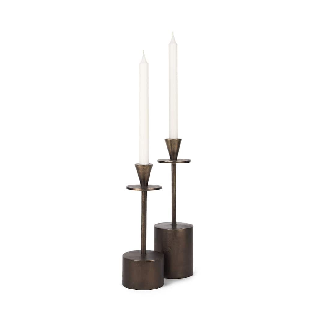 Petria Antiqued Gold Textured Metal Taper Candle Holders - 3.8L x 3.8W x 13.0H