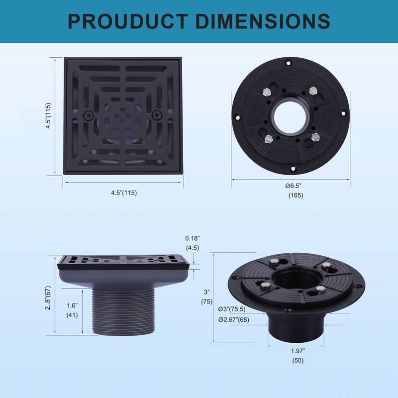 WOWOW 4.5 in. Floor Drain with Square Screw-Tite Strainer