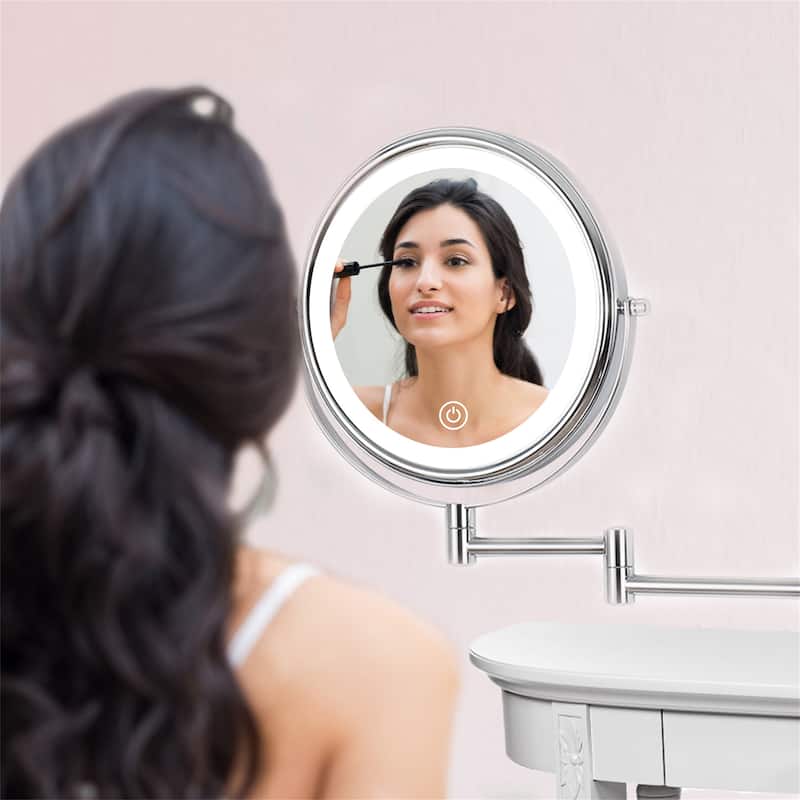 Wall Mounted Makeup Mirror Lighted 10X Magnifying 8" 3 Color Mode
