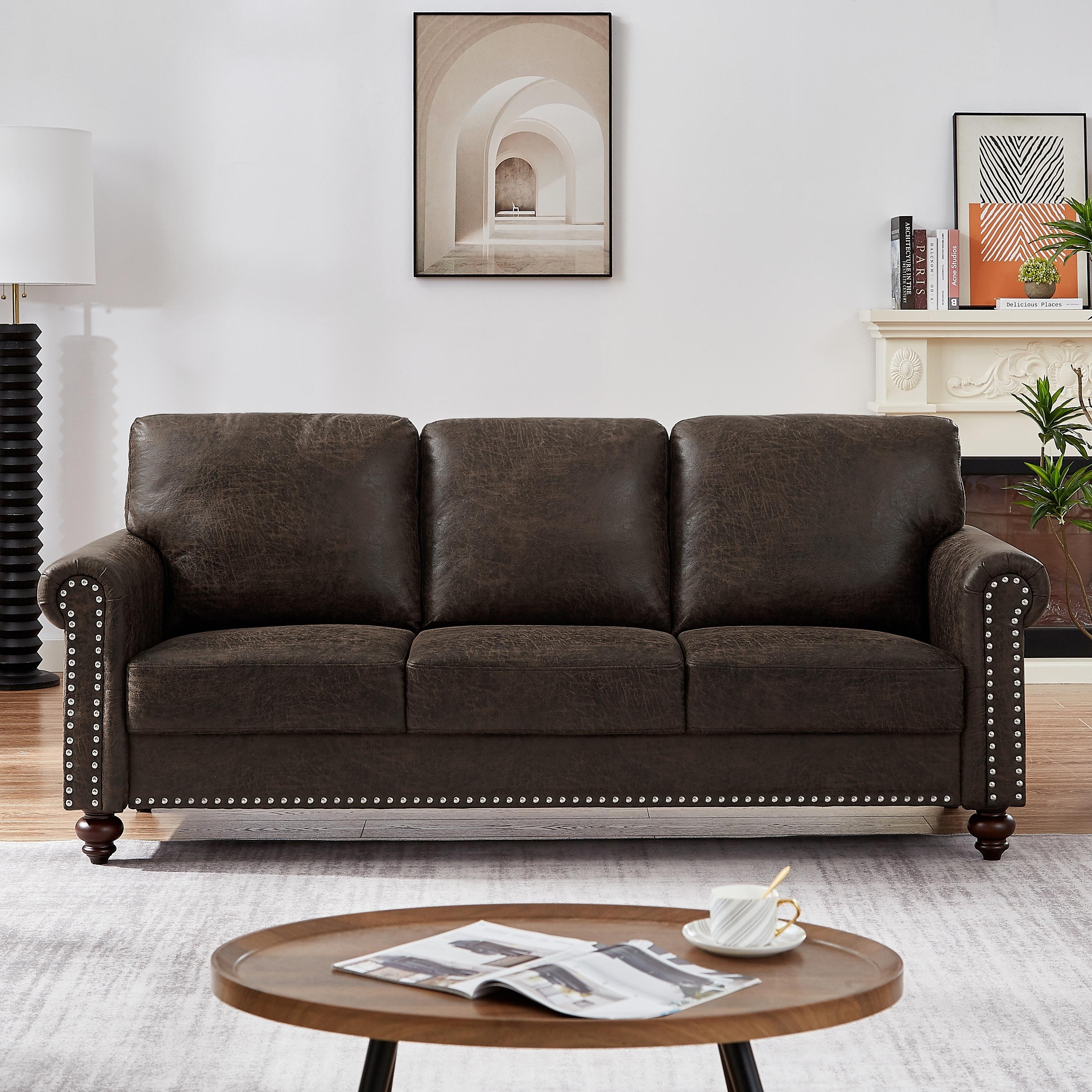 Leather sofa 2025 with fabric cushions