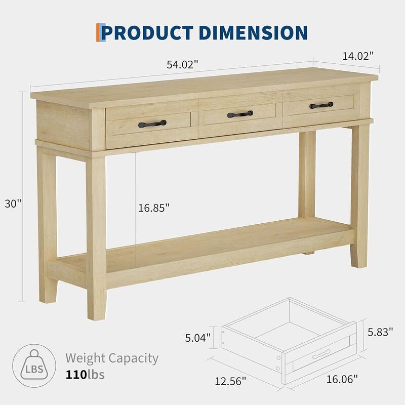 2 Tier Farmhouse Entryway Table, Console Table with 3 Storage Drawers