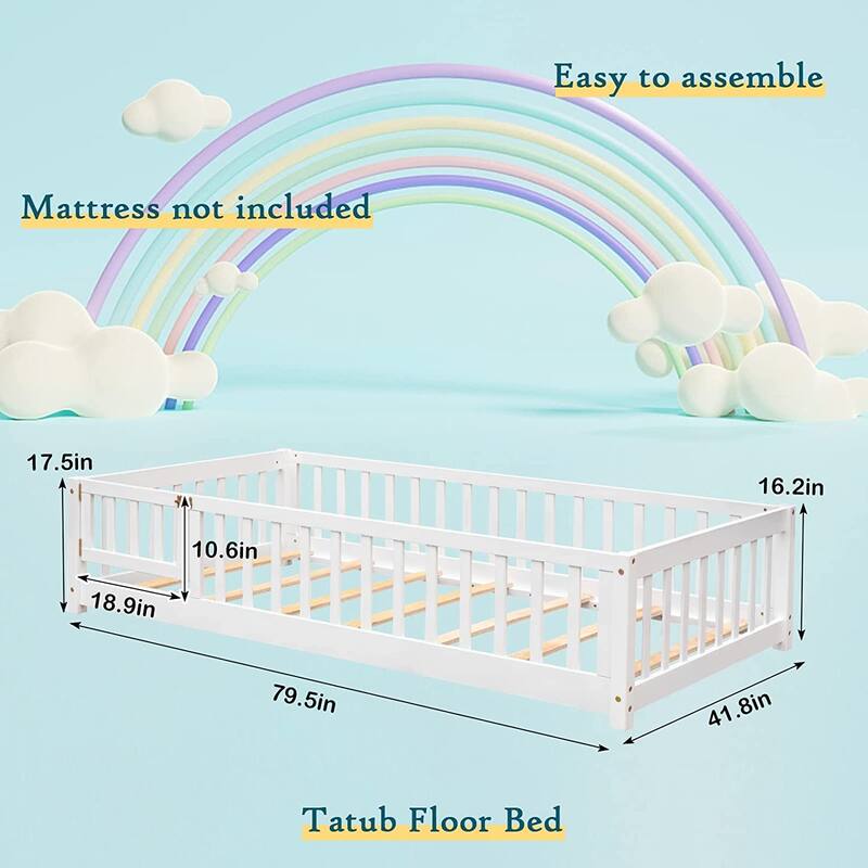 Twin/Full/Queen Size Floor Bed with Safety Guardrails, Toddler Floor Bed for Girls and Boys