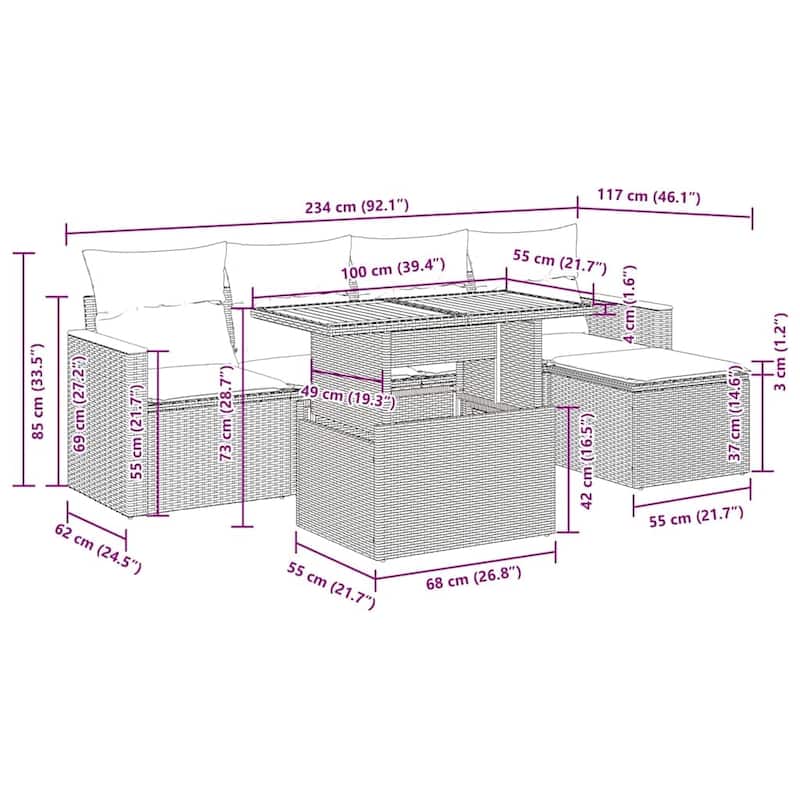 vidaXL Garden Sofa Set Black, Cream White - 21.7 x 39.4 x 28.7