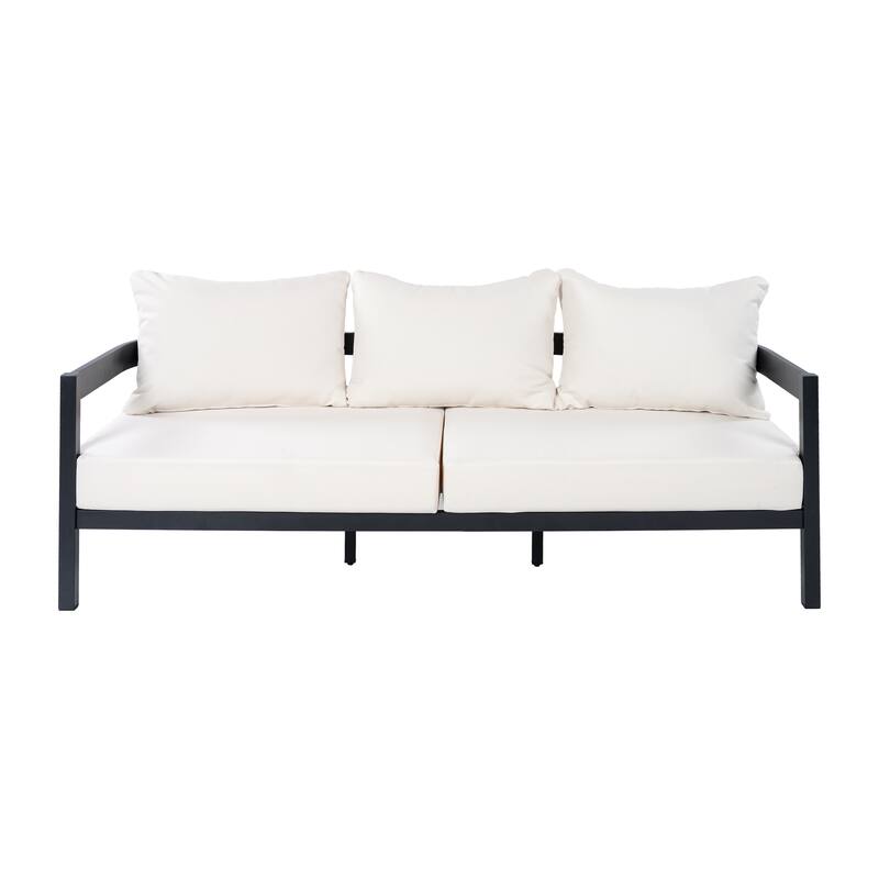 Christopher Knight Home - Modern 5-Piece Outdoor Aluminum Patio Conversation Set with Oval Glass Coffee Table & Cushions