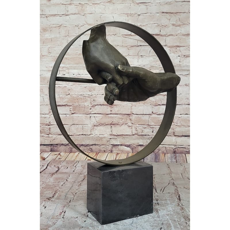 Abstract Surrealist Handshake Bronze Statue Sculpture Modern Art Marble Base