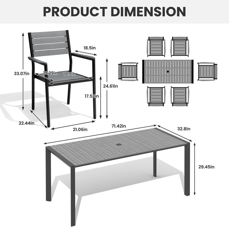 7/9/11-Piece Patio Dining Set Outdoor Aluminum Rectangle Dining Table and Stackable Chairs