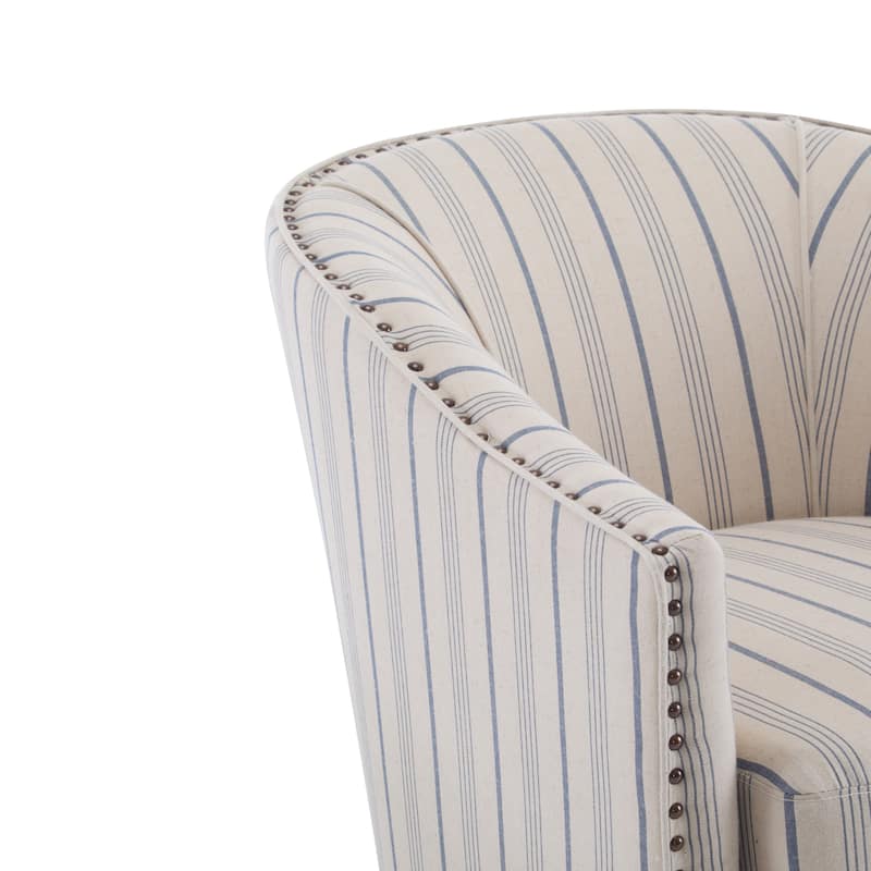 Striped Fabric Barrel Chair with Solid Wood Legs