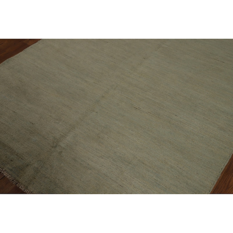 Green Solid Gabbeh Modern Area Rug Hand-Knotted Wool Carpet - 5'2" x 6'2"