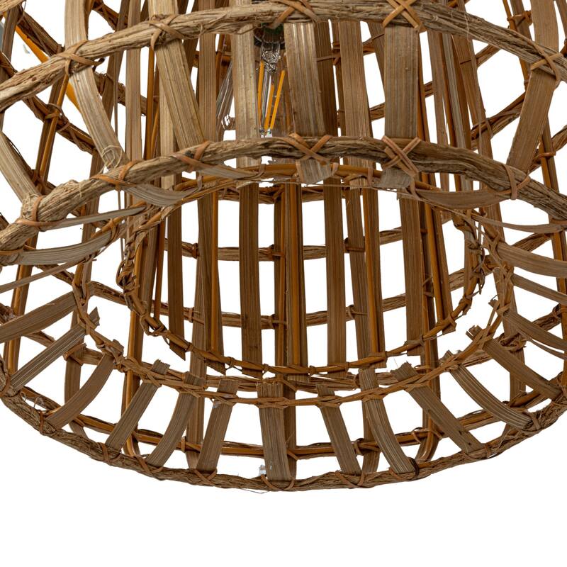Woven Rattan and Bamboo Pendant Lamp - 16.0"L x 16.0"W x 18.0"H