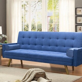Modern Linen Fabric Futon Sofa Bed Split Back with Pillows, 76" Blue ...
