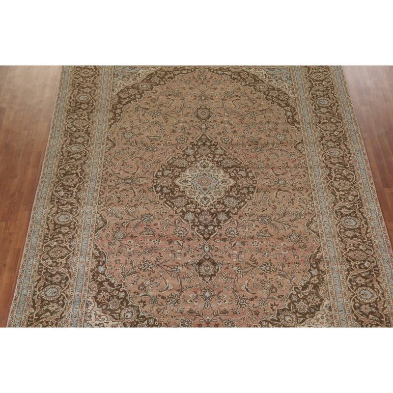 Hand Knotted Oriental 100% Wool Carpet Traditional Floral Oranges & Rust Mashad Area Rug - 13' 5'' X 9' 8''