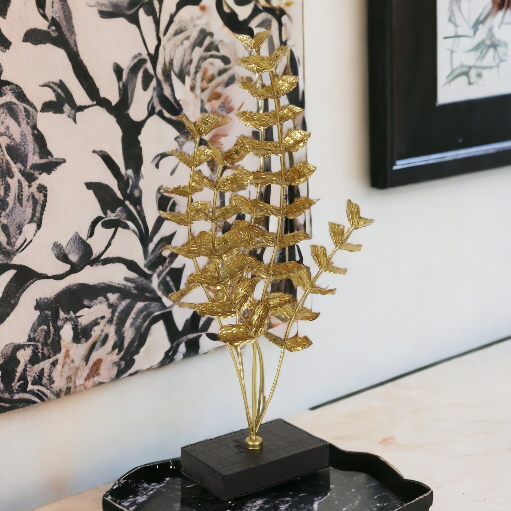 Eviar Golden Metal Leaf Stem Table Decor