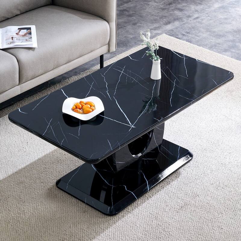 Modern minimalist black MDF pattern sticker pattern MDF rectangular coffee table. Add a peaceful and comfortable atmosph - Black