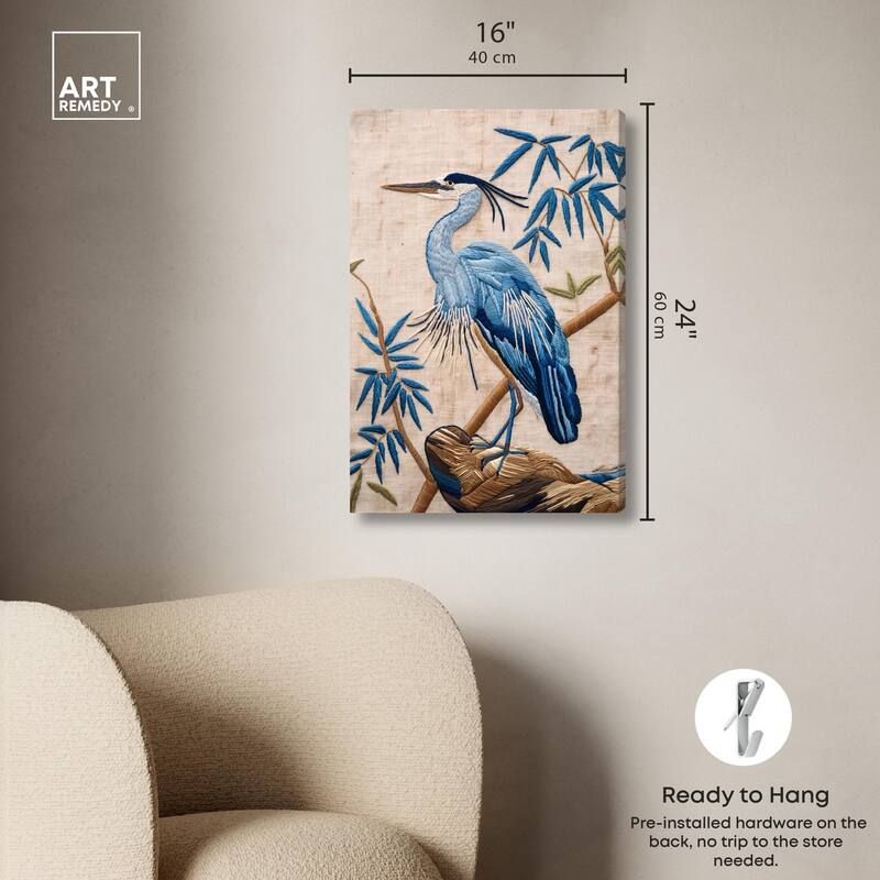 Needlework Heron Canvas by Art Remedy, Gallery Wrapped