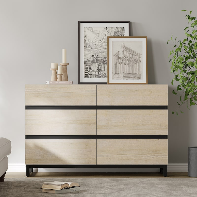 WAMPAT Dresser for Bedroom, Closet Organizers and Storage with Drawers, Chest of Drawers with Metal Base, Modern Wooden Dresser - Beige - 6-drawer