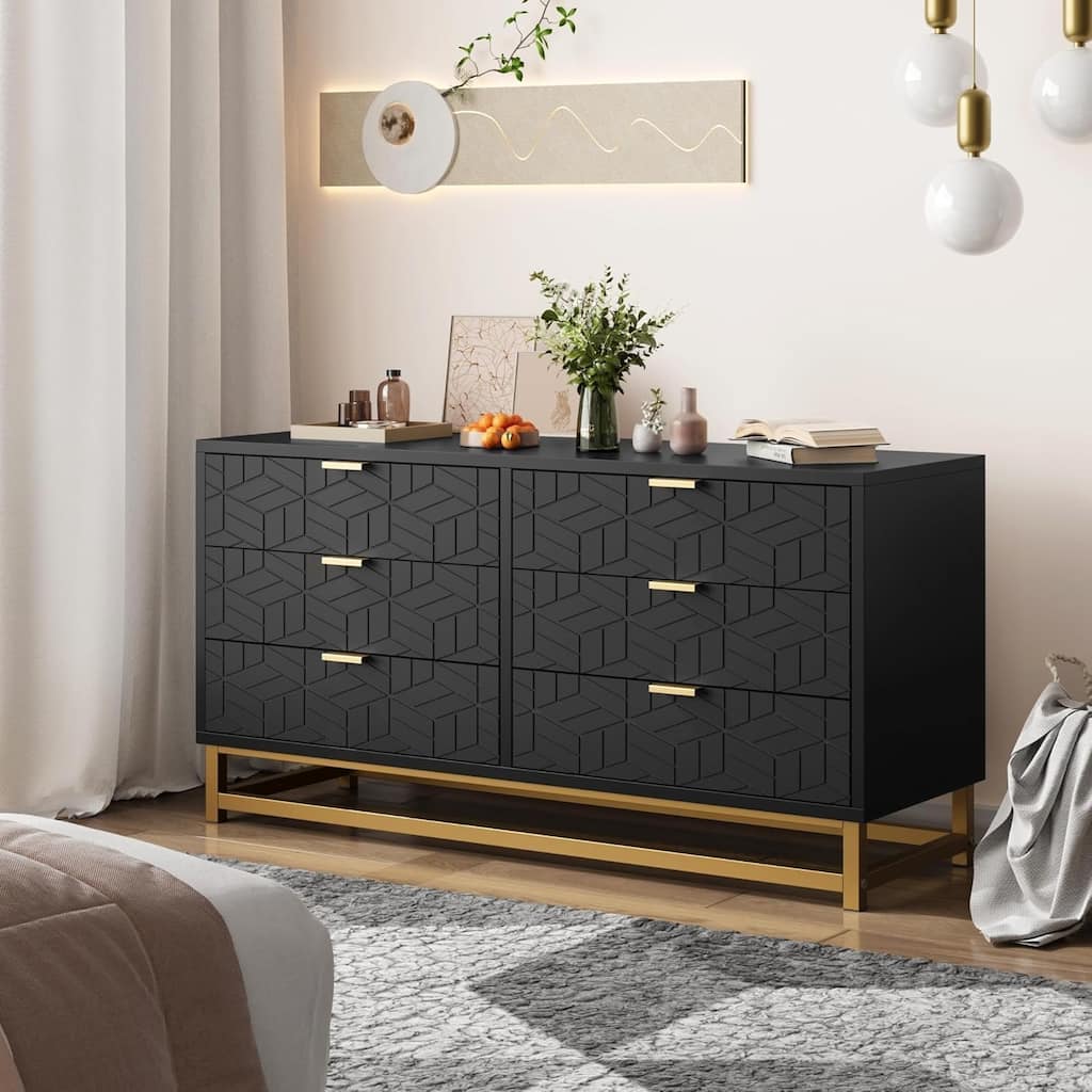 6 Drawer Dresser for Bedroom, Chest of Drawers with Metal Base