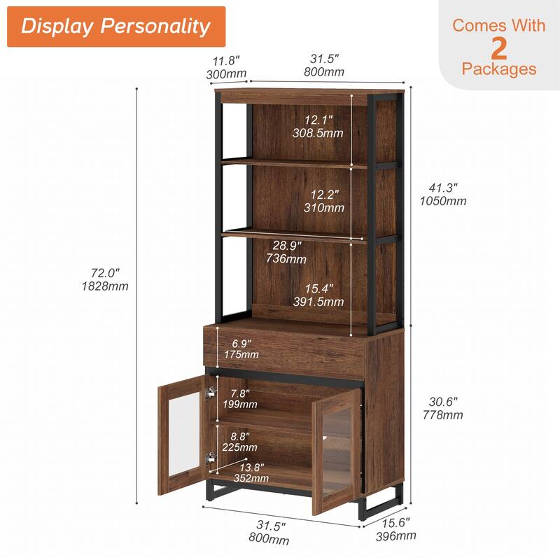 Modern 72" Tall Bookcase with Drawer and Open Book Shelfs for Home Office, Living room.