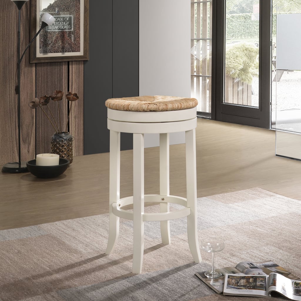 The Curated Nomad Aragon Rush Seat Swivel 30-inch Bar Stool