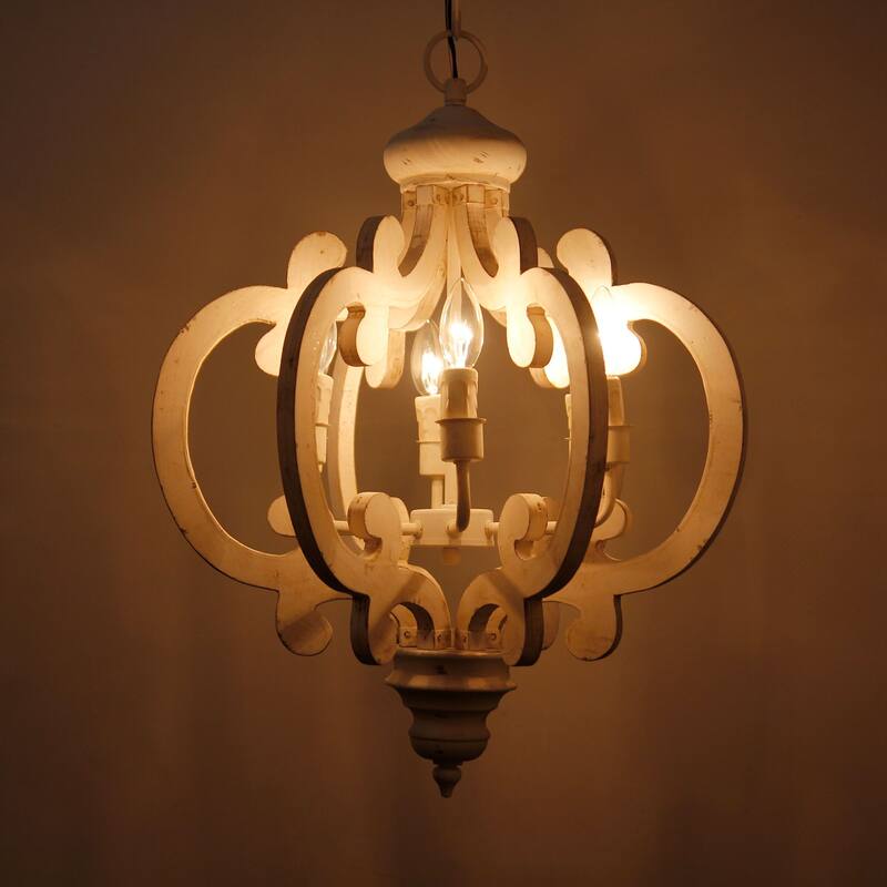 Farmhouse Antique White 6-light Wooden Chandelier - 19.7-in W x 26.8-in H