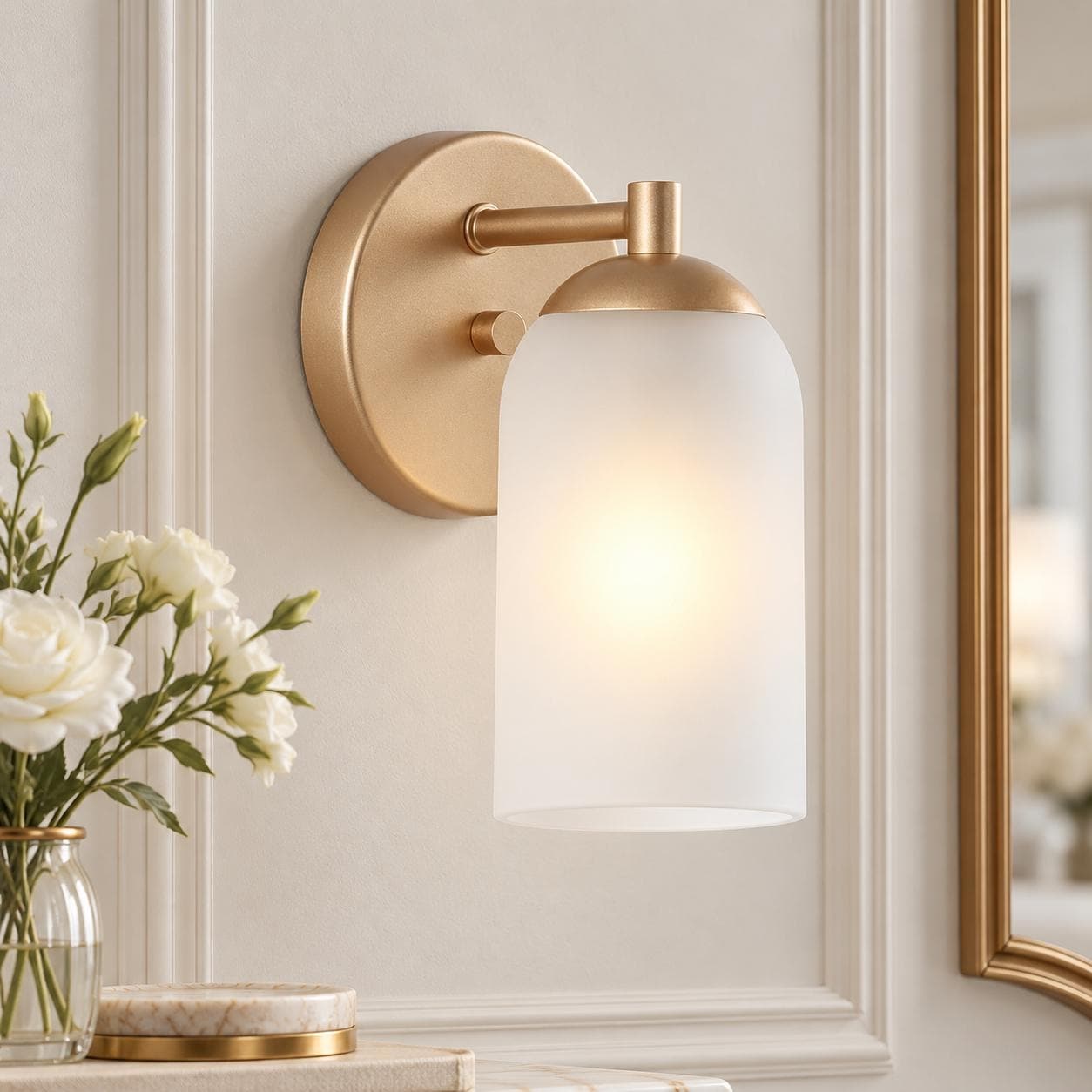 LNC Luna Modern 1-Light Cylinder Frosted Glass Wall Sconce Vanity Light