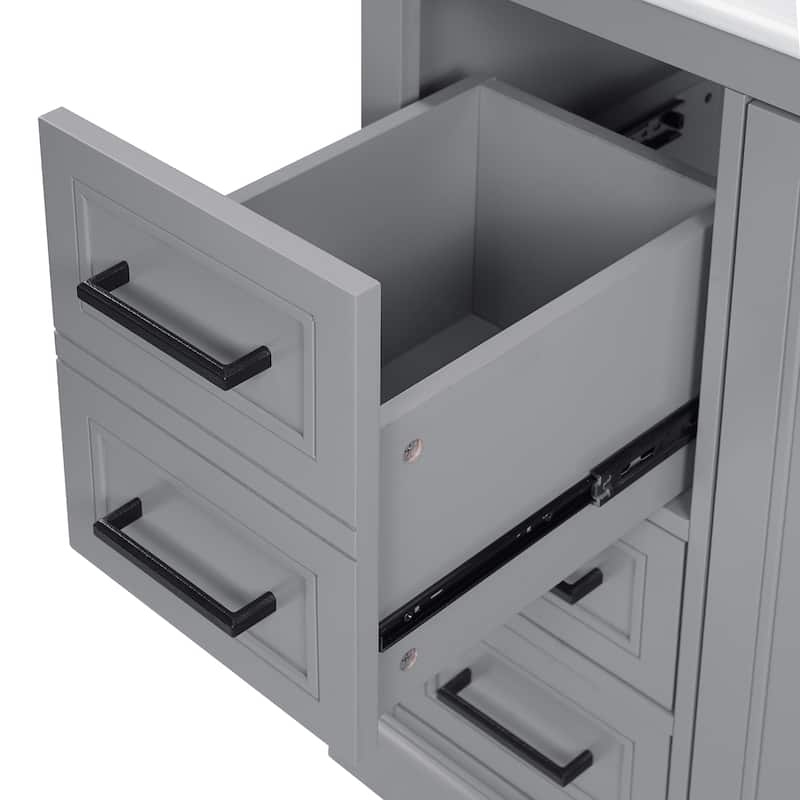 36" Modern Bathroom Vanity with Ceramic Sink, Soft-Close Door, Adjustable Shelf & 3 Drawers, Ample Storage.