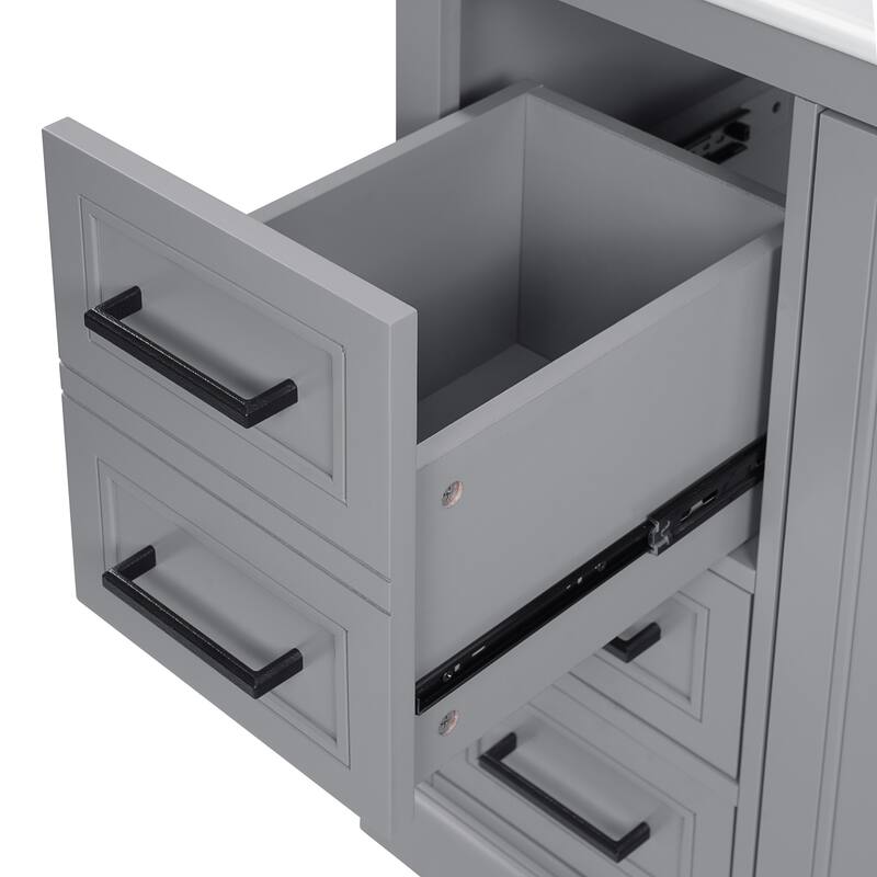 Bathroom Vanity with Sink, Freestanding Vanities Cabinet, Bathroom Cabinet with Soft-Close Doors, Adjustable Shelf & 3 Drawers