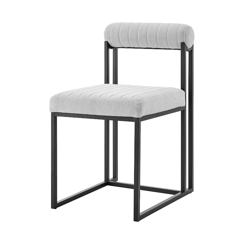 Grey Polyester Upholstered Dining Chairs with Black Metal Legs Open Back Set of 2 - 22” x 17.5” x 31” (D x W x H)