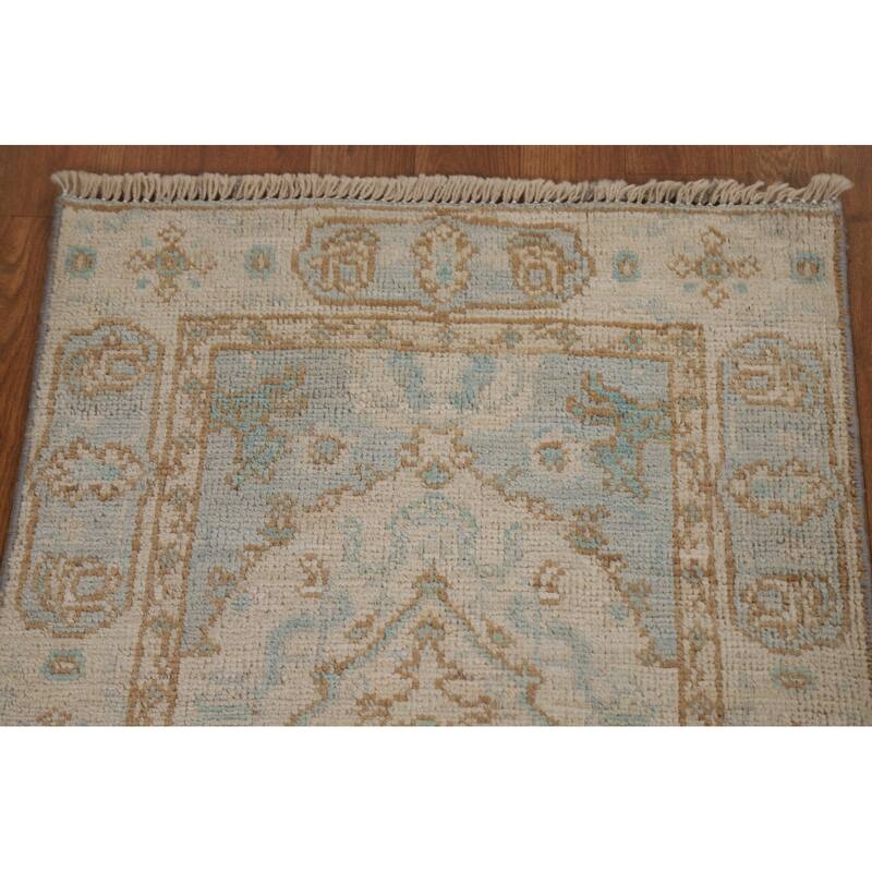 Hand Knotted Oriental 100% Wool Carpet Transitional Geometric Beige & Ivories Oushak Area Rug - 3' 0'' X 2' 0''