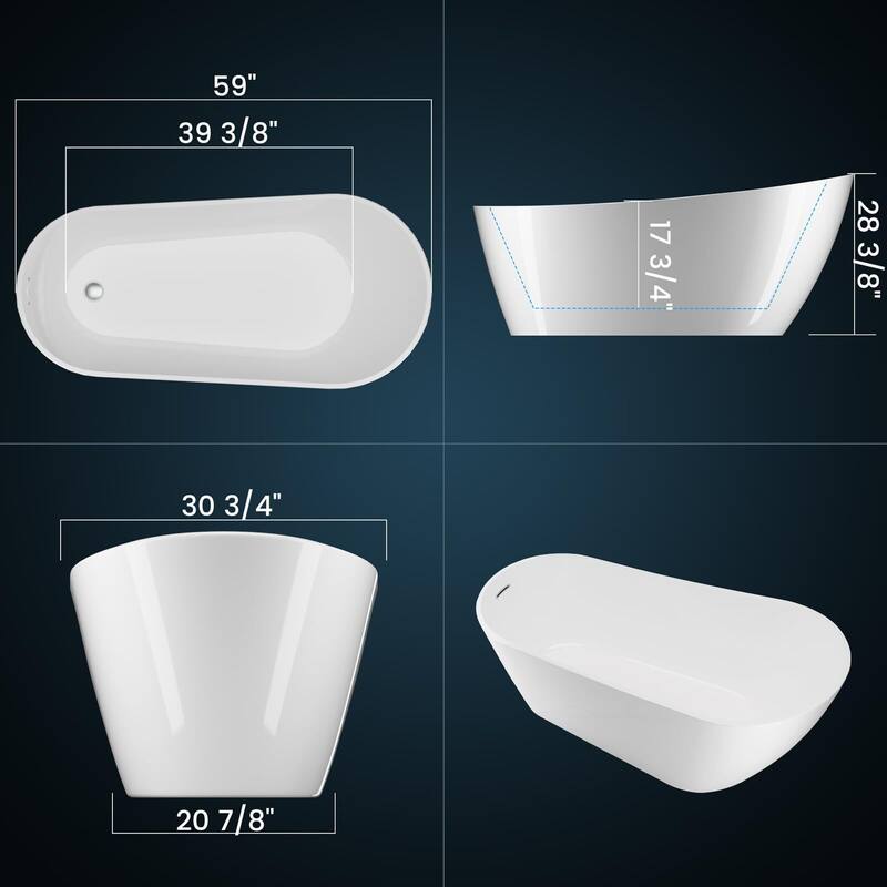 Free Standing Tub 59/67" Deep Soaking Bath Tub Oval Shape Acrylic Freestanding Bathtub
