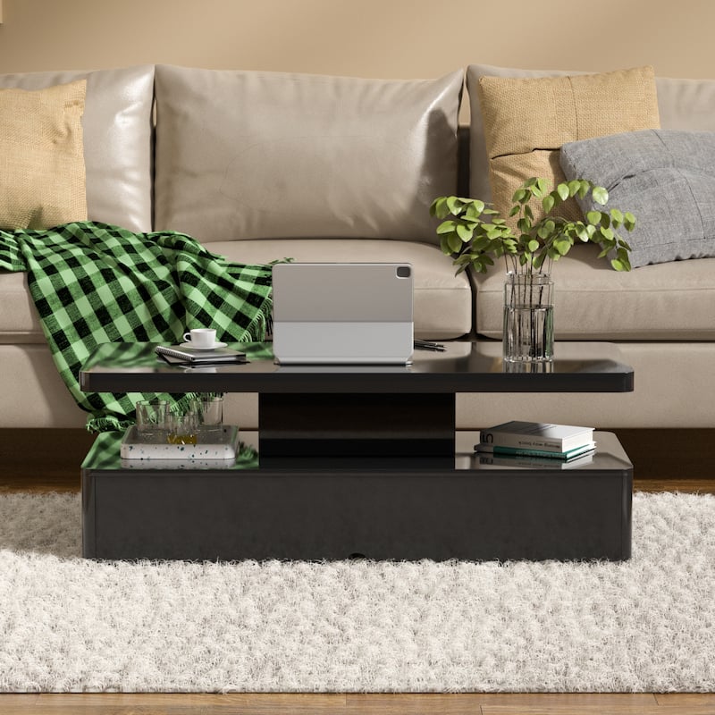 Modern Coffee Table with Led Light - Black
