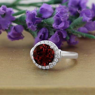 Auriya 3 5/8ct Round Garnet Gemstone and Halo Diamond Engagement Ring 1/4ctw 14k Gold