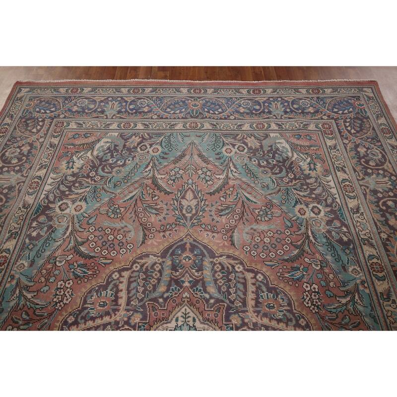 Pink Tabriz Persian Vintage Area Rug Handmade Wool Carpet - 7'11" x 11'0"