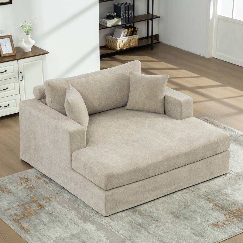 56.3"W Modern Chenille linen Loveseat Sofa,Sofa Bed with Pillows&Metal Legs - Taupe