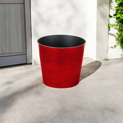 HomeRoots 9" Red Recycled Plastic Indoor Outdoor Round Pot Planter