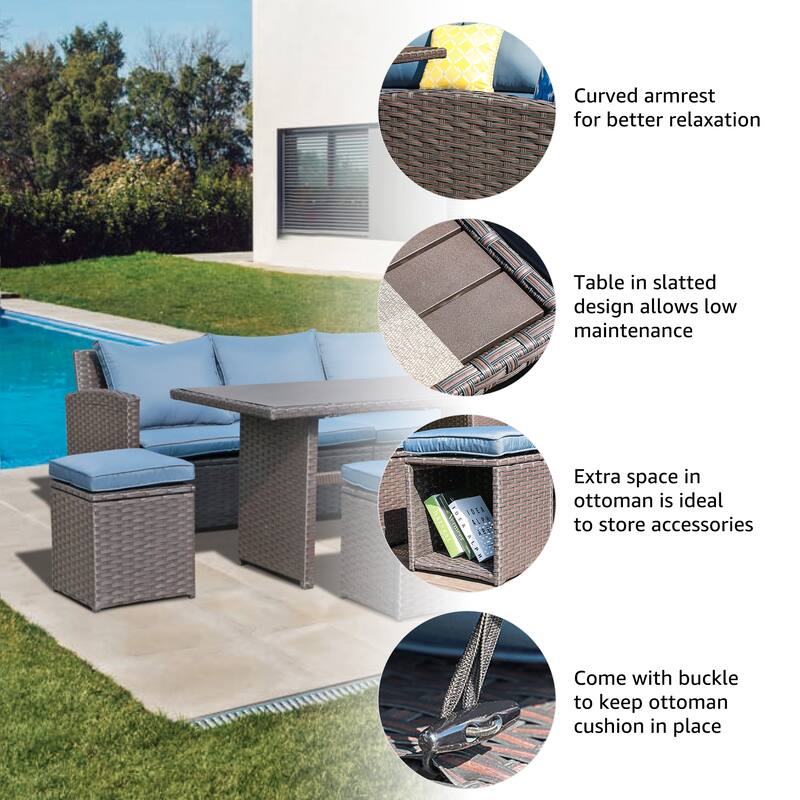 Outdoor 7-piece Wicker Dining Set Patio Sofa Furniture