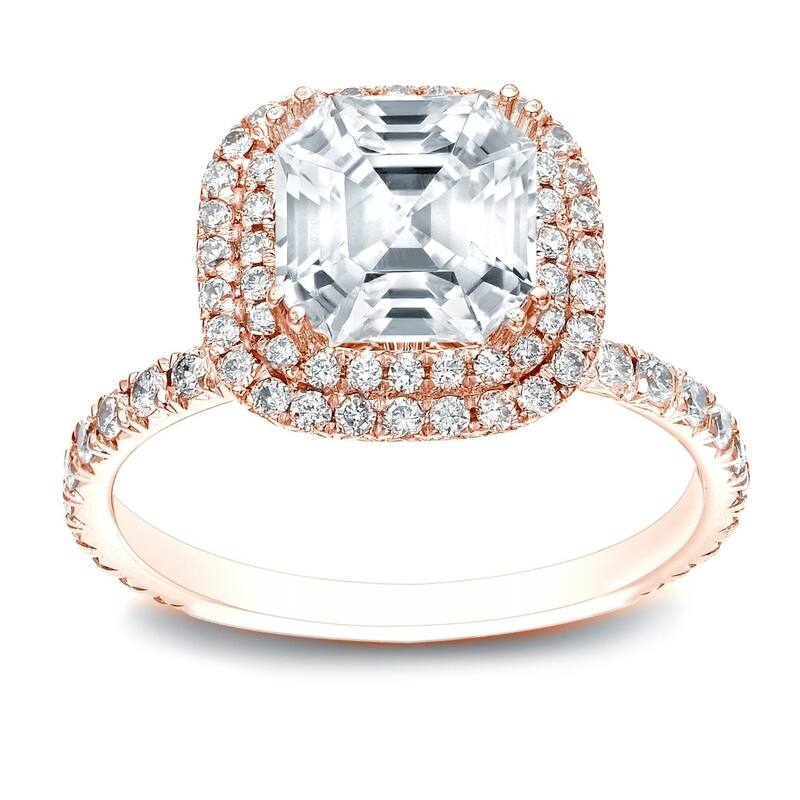 Auriya 14k Gold 1 3/4ctw Asscher-cut Halo Diamond Engagement Ring Certified - Rose - 4