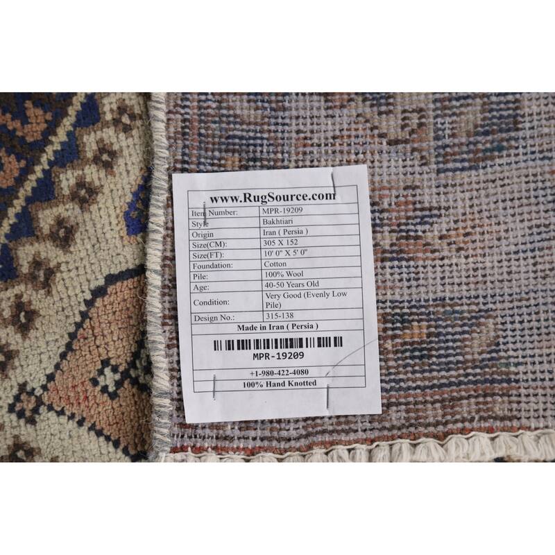 Geometric Bakhtiari Vintage Persian Area Rug Hand-Knotted Wool Carpet - 5'0" x 10'0"