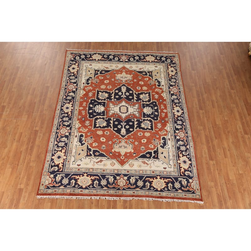 Orange Oushak Indian Area Rug Handmade Wool Carpet - 7'9" x 10'4"