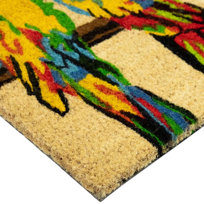 Toffee and Multicolor Parrots Coir Outdoor Doormat 18" x 30" - 18