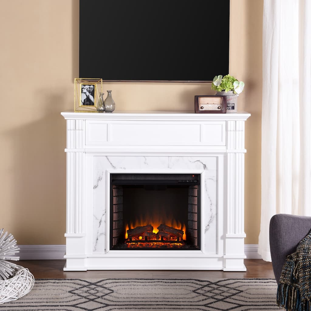 48 in. Freestanding Wood Smart Electric Fireplace TV Stand in White for multifunctional home décor appeal
