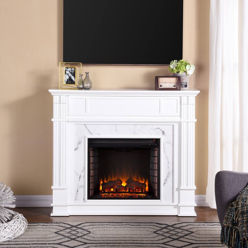 48 in. Freestanding Wood Smart Electric Fireplace TV Stand in White for multifunctional home décor appeal
