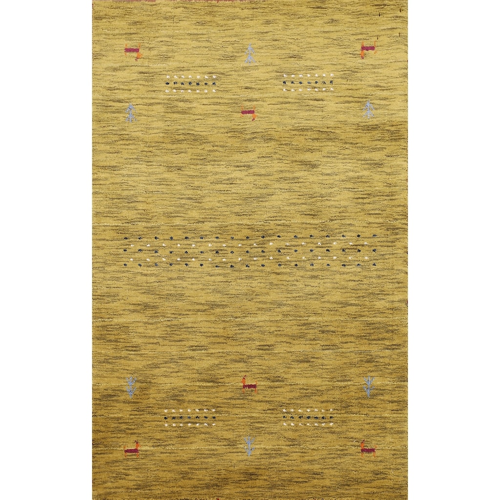 Lime Green Gabbeh Indian Accent Rug Handmade Wool Carpet - 3'1" x 4'11"