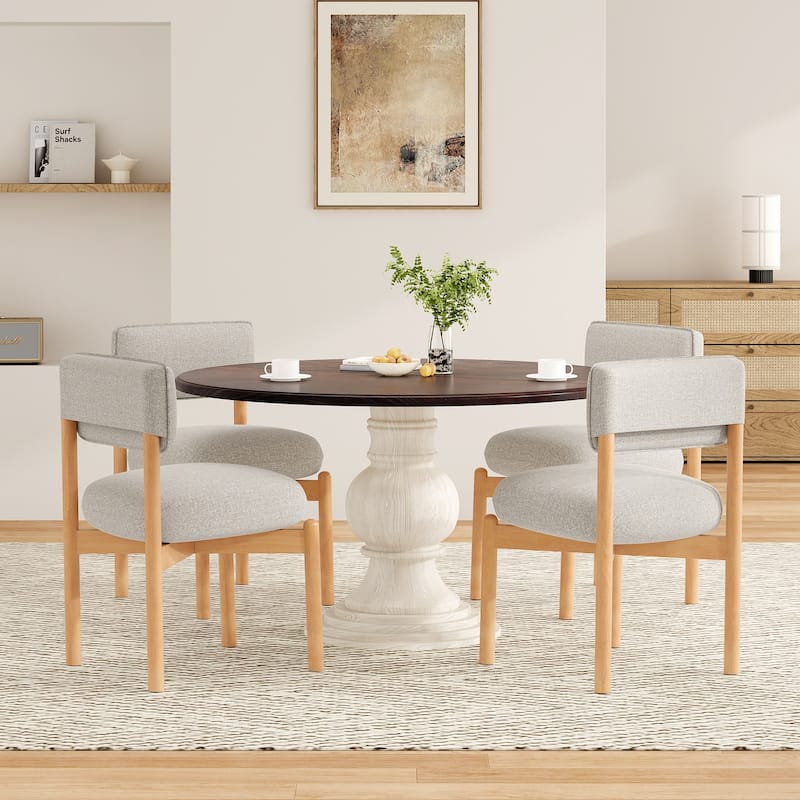 Modern Wooden Blended Linen Dining Chair (Set of 2)